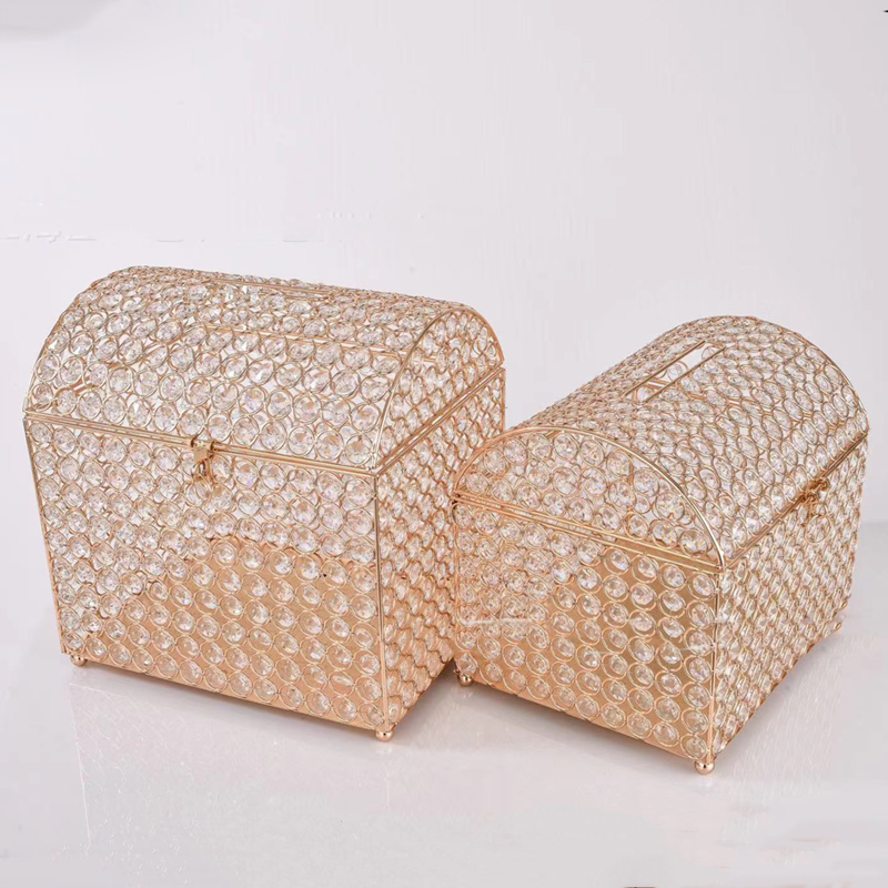 Wedding Card Box - Düğün Kartı Kutusu, Altın Rengi Kristal